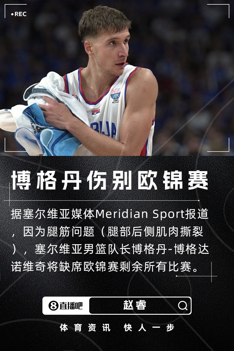塞尔维亚大损失!塞媒:队长博格丹因腿筋伤势缺席欧锦赛剩余比赛